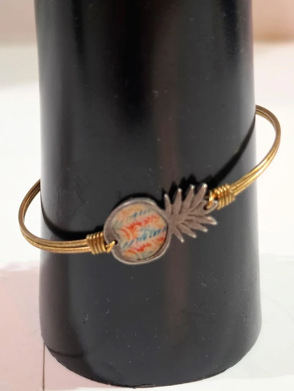 Luca + Danni Pineapple Bangle Bracelet, Wire Wrapped Gold Tone Tropical Charm